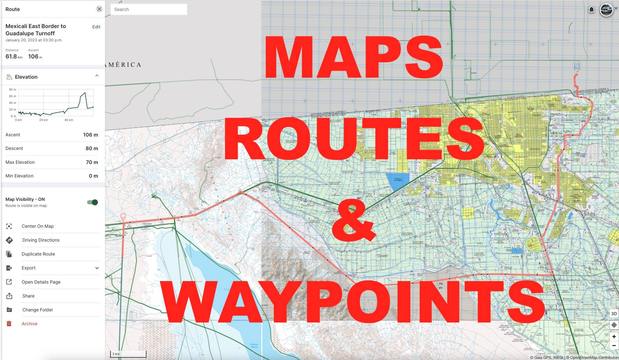 Route 0 Map - Route 2 - Highway 20 to Cañon Guadalupe